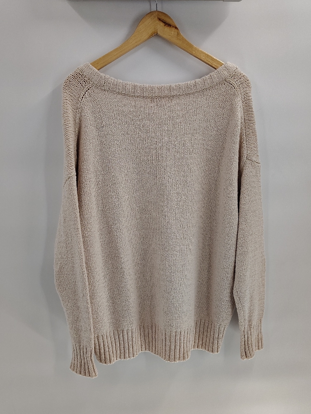 Caitlin Covington x Pink Lily Kelsey Sweater Taupe Wide Neck Off Shoulder Soft M - Picture 7 of 9